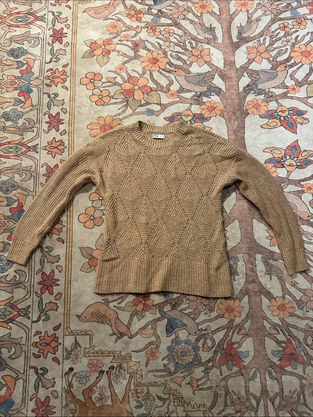 Sonoma Tan Crewneck Textured Knit Sweater